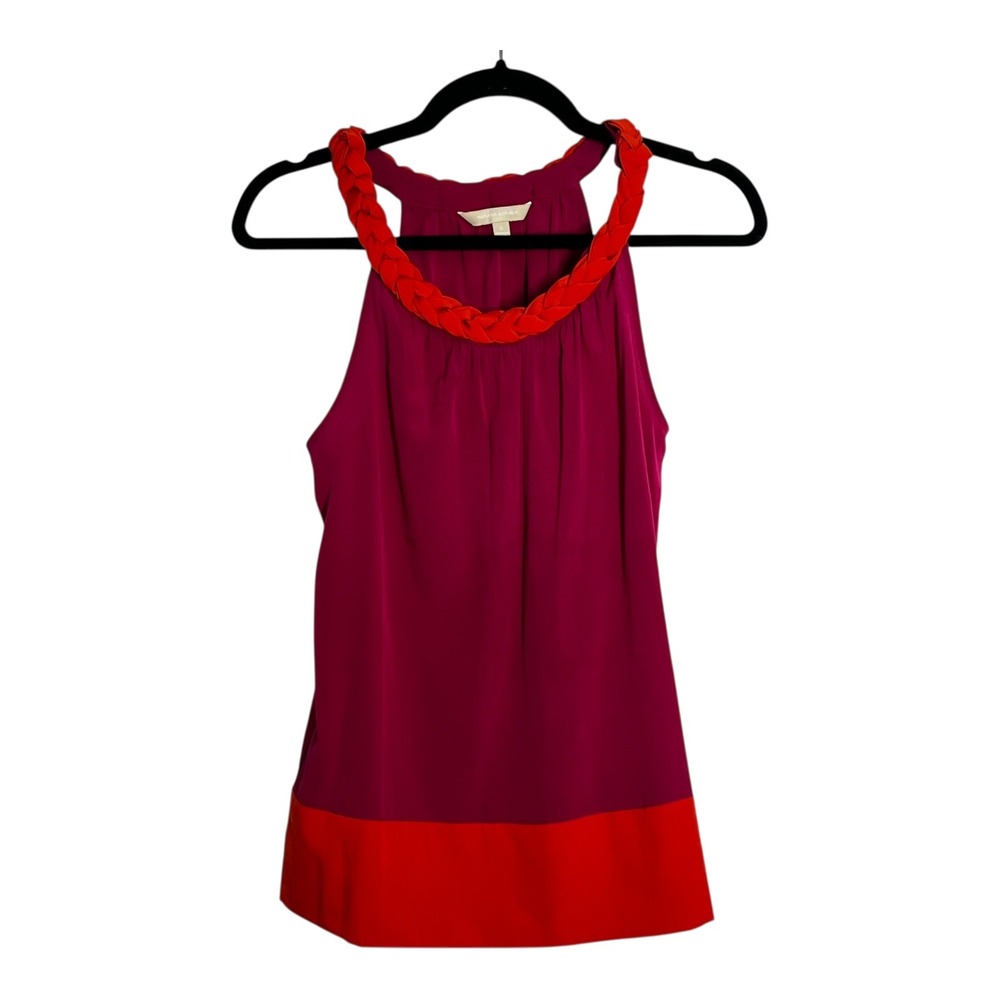 Banana Republic Womens Magenta Orange Colorblock Braided Halter Blouse Small‎